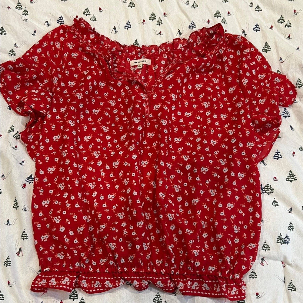 Max Studio Red Floral Blouse